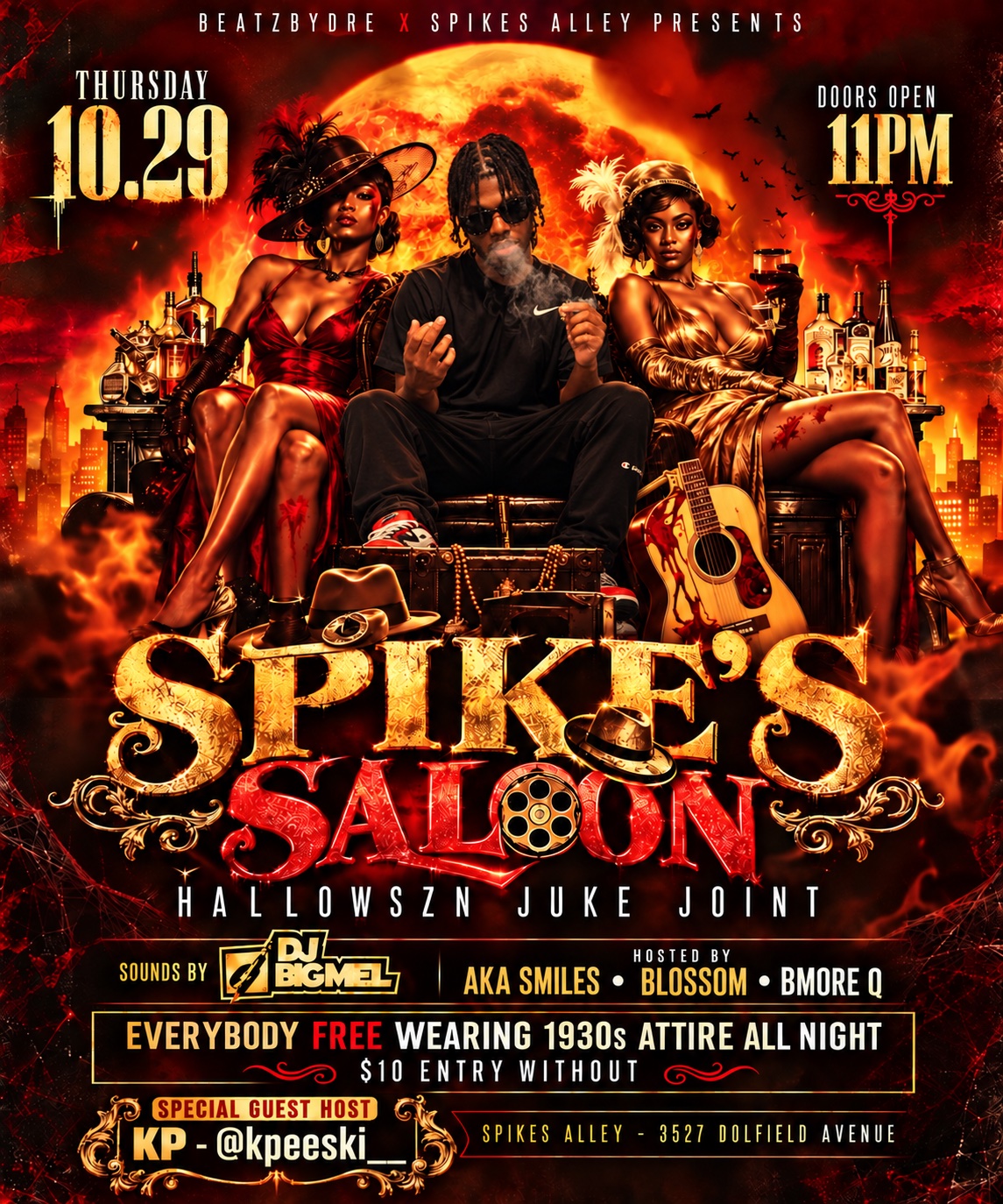 Spike's Saloon flyer — special guest host KP